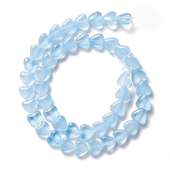 Bleu Ciel Clair Transparent perles de verre brin, cœur, lumière bleu ciel, 7.5~8.5x8~8.5x4~4.5mm, Trou: 1mm, Environ 44~45 pcs/chapelet, 12.56~12.87 pouce (31.9~32.7 cm)