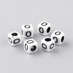 Letter O Opaque Acrylic Beads, Letter Style, Cube, Letter.O, 6x6x6mm, Hole: 3mm, about 3000pcs/500g