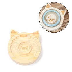 Pig Pine Wooden Bangle Bracelet Finger Ring Diplay Holder Tray, Pig Pattern, 103x94.5x20mm, Bracelet Groove: 40~77mm, Ring Tray: 33mm