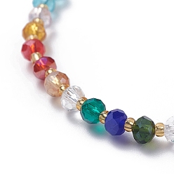 Mixed Color Electroplate Glass Faceted Abacus Beads Stretch Bracelets, with Glass Seed Beads, Mixed Color, 2-1/8 inch(5.5cm)