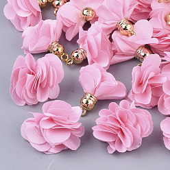 Pearl Pink Cloth Pendant Decorations, with Acrylic Findings, Flower, Pearl Pink, 25~30x28~35mm, Hole: 2mm