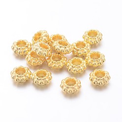 Золотой Тибетском стиле сплав Шарики прокладки, без свинца и без кадмия, цветок, золотые, 6x3 мм, отверстие : 2.5 мм