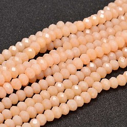 Light Salmon Faceted Rondelle Glass Beads Strands, Light Salmon, 6x4mm, Hole: 1mm, about 94pcs/strand, 17 inch