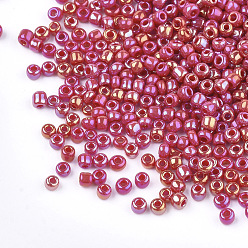 Cerise Opaques perles de rocaille de verre, arc-en-ciel plaqué, ronde, cerise, 2mm, trou: 1 mm, environ 30000 PCs / sachet 