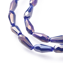 Dark Slate Blue Electroplated Opaque Glass Beads Strands, Full Rainbow Plated, Faceted, Teardrop, DarkSlate Blue, 9~10x4mm, Hole: 0.8mm, about 70~72pcs/strand, 25.98 inch~27.95 inch(66~71cm)