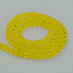 Jaune Perles en verre transparentes , imitation de cristal autrichien, à facettes (32 facettes), ronde, jaune, 8mm, Trou: 1mm, Environ 70~72 pcs/chapelet, 20~21 pouce