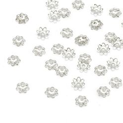 Platinum Iron Bead Caps, Cadmium Free & Lead Free, Flower, Multi-Petal, Platinum, 6x1mm, Hole: 1mm