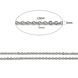 Stainless Steel Color 304 Stainless Steel Cable Chains, Soldered, Flat Oval, Stainless Steel Color, 2.5x2x0.5mm