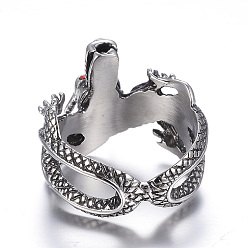 Antique Silver 316 Surgical Stainless Steel Rings, with Rhinestone, Dragon, Antique Silver, 17~22mm