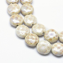 Light Goldenrod Yellow Handmade Eco-Friendly Porcelain Beads, Flat Round, Light Goldenrod Yellow, 18.5~19x8.5~9mm, Hole: 2.5~3mm