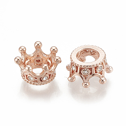 Or Rose Perles européennes en alliage, Perles avec un grand trou   , avec strass, couronne, cristal, or rose, 11.5x6mm, Trou: 5mm