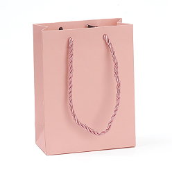 Pink Бумажные мешки, подарочные пакеты, сумки для покупок, свадебные сумки, прямоугольник с ручками, розовые, 16x12x5.8 см