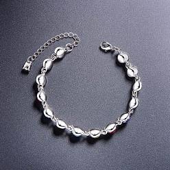 Platinum SHEGRACE Alloy Link Bracelets, with Rose Red Round Austrian Crystals, Platinum, 6-1/4 inch(160mm)