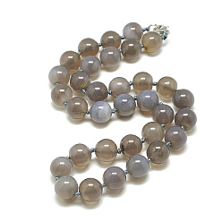 Grey Agate Natural Grey Agate Beaded Necklaces, with Alloy Lobster Clasps, Round, 18.8 inch~19.2  inch(48~49cm), round: 10mm