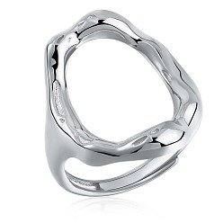 Платина Родиевое покрытие 925 регулируемое кольцо овальной формы из стерлингового серебра, полое массивное кольцо для женщин, платина, размер США 4 1/4 (15 мм)