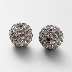 Black Diamond Pave Disco Ball Beads, Polymer Clay Rhinestone Beads, Grade A, Black Diamond, PP15(2.1~2.2mm), 14mm, Hole: 1mm