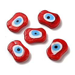 Красный Ручной зло бусины глаз, овальные, красные, 18x25x5 мм, отверстие : 1.6 мм