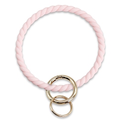 Pink Silicone Bangle Keychian, with Alloy Spring Gate Ring, Golden, Pink, 14x8.7cm