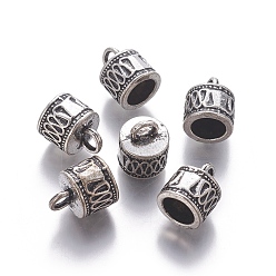 Antique Silver Tibetan Style Cord Ends, Column, Antique Silver, Cadmium Free & Nickel Free & Lead Free, 14.5x11mm, Hole: 4mm, Inner Diameter: 7.5mm