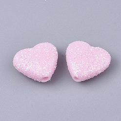 Pearl Pink Opaque Acrylic Beads, with Glitter Powder, Heart, Pearl Pink, 12.5x13.5x6mm, Hole: 1.5mm