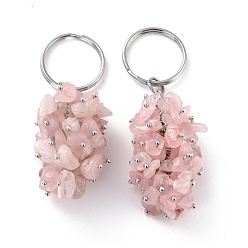 Quartz Rose Porte-clés quartz rose naturel, avec les accessoires en laiton et en fer, sans cadmium et sans plomb, platine, 8.05 cm