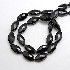 Black Crystal Glass Horse Eye Beads Strands, Faceted, Black, 25x12x8mm, Hole: 1mm,  about 30pcs/strand, 29.5 inch
