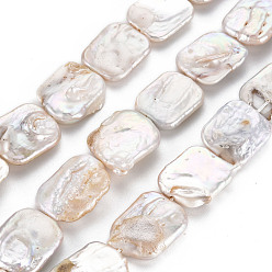 Seashell Color Natural Keshi Pearl Beads Strands, Cultured Freshwater Pearl, Rectangle, Seashell Color, 18~22x14~16x3~7mm, Hole: 0.6mm, about 21~22pcs/strand, 14.96 inch(38cm)