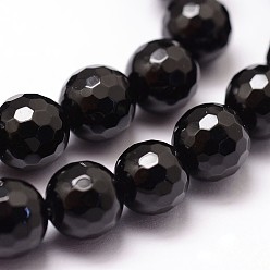 Black Onyx Natural Black Onyx Beads Strands, Grade A, Dyed & Heated, 128 Faceted, Round, 8mm, Hole: 1.2mm, 49pcs/strand, 15.7 inch
