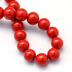 Red Baking Painted Glass Pearl Bead Strands, Pearlized, Round, Red, 3~4mm, Hole: 0.5mm, about 195pcs/strand, 23.6 inch