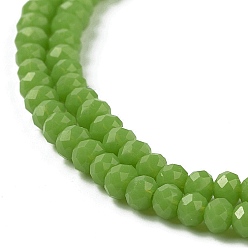 Olive Opaque Solid Color Glass Bead Strands, Imitation Jade, Faceted, Rondelle, Olive, 3x2mm, Hole: 0.8mm, about 185~190pcs/strand, 14.9~17.3 inch(38~44cm)