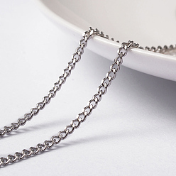 Stainless Steel Color 304 Stainless Steel Twisted Chains Curb Chains, Unwelded, with Spool, Faceted, Stainless Steel Color, 3x2x0.6mm, about 32.8 Feet(10m)/roll