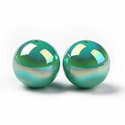 Medium Aquamarine ABS Plastic Beads, AB Color Plated, Round, Medium Aquamarine, 16x15mm, Hole: 2mm