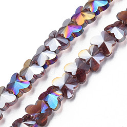 Old Rose Electroplate Transparent Glass Beads Strands, AB Color Plated, Faceted, Butterfly, Old Rose, 8x10x6mm, Hole: 1mm, about 100pcs/strand, 28.74 inch(73cm)