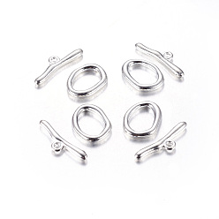 Silver Alloy Toggle Clasps, Cadmium Free & Nickel Free & Lead Free, Silver Color Plated, Size: Oval: about 16mm wide, 21mm long, 3mm thick, Bar: about 9mm wide, 29mm long, hole: 2mm