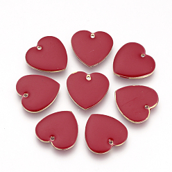 Red Brass Enamel Pendants, Enamelled Sequins, Heart, Red, 16x16x3mm, Hole: 1mm