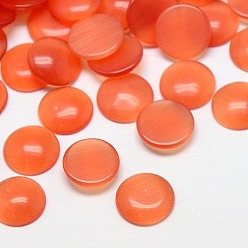 Coral Cat Eye Cabochons, Half Round, Coral, 10x2~3mm