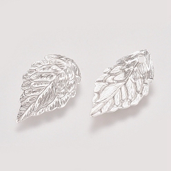 Silver Brass Filigree Pendants, Leaf Charms, Silver Color Plated, 18x10x1mm, Hole: 1.2mm