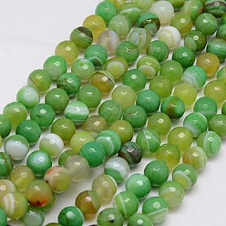 Lime Green Natural Striped Agate/Banded Agate Beads Strands, Faceted, Dyed, Round, Lime Green, 8mm, Hole: 1mm