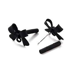 Black Alloy Stud Earring Findings, with 925 Sterling Silver Pins and Loop, Bowknot, Black, 11x15x4mm, Hole: 1.2mm, Pin: 0.7mm