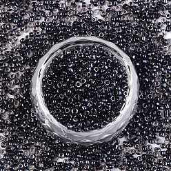 Black 12/0 Glass Seed Beads, Transparent Inside Colours Luster, Round Hole, Round, Black, 12/0, 2~2.5x1.5~2mm, Hole: 0.8mm, about 30000pcs/bag