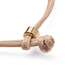 Sandy Brown Unisex Korean Waxed Polyester Cord Bracelets, Multi-strand Bracelets, with Brass Beads, Sandy Brown, 7-1/8 inch(18cm)
