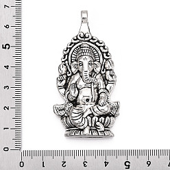 Antique Silver Tibetan Style Alloy Big Pendants, Hindu Elephant God Lord Ganesh Statue, Cadmium Free & Nickel Free & Lead Free, Antique Silver, 61x32x7mm, Hole: 3.5mm, about 65pcs/1000g