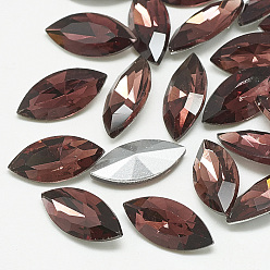 Burgundy Pointed Back Glass Rhinestone Cabochons, Back Plated, Faceted, Horse Eye, Burgundy, 18x9x5mm
