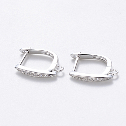 Real Platinum Plated Brass Micro Pave Cubic Zirconia Hoop Earring Findings with Latch Back Closure, Nickel Free, with Horizontal Loop, Horse Eye, Real Platinum Plated, 17.5x2.5x12.5mm, Hole: 1.5mm, Pin: 1mm