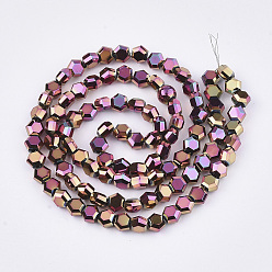 Orchid Electroplate Glass Beads Strands, Faceted, Hexagon, Orchid, 5x6x4mm, Hole: 1mm, about 100pcs/strand, 20.4 inch