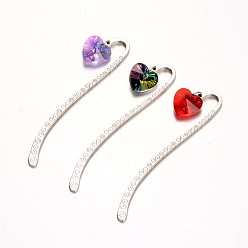 Mixed Color Antique Silver Alloy Glass Bookmarks, Heart, Mixed Color, 85mm