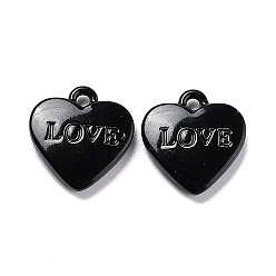 Black Heart Alloy Spray Painted Charms, Word LOVE, Black, 12x11.5x2.5mm, Hole: 1.4mm