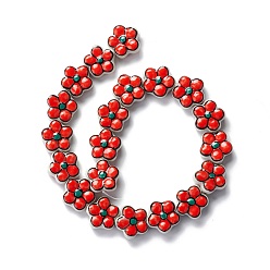 Red Handmade Porcelain Flower Beads Strands, Red, 16.5~17x17~17.5x7.5~7.8mm, Hole: 1.6~1.8mm, about 20pcs/strand, 12.56~12.68 inch(31.9~32.2cm)