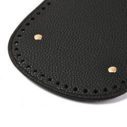 Noir Bas en simili cuir, ovale avec attaches parisiennes en alliage, grain de litchi, accessoires de remplacement de sac, noir, 30x15.3x0.4~1.1 cm, Trou: 5mm