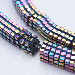 Multi-color Plated Electroplate Non-magnetic Synthetic Hematite Beads Strands, Square, Multi-color Plated, 4x4x1mm, Hole: 1mm, about 395pcs/strand, 15.5 inch(39.5cm)